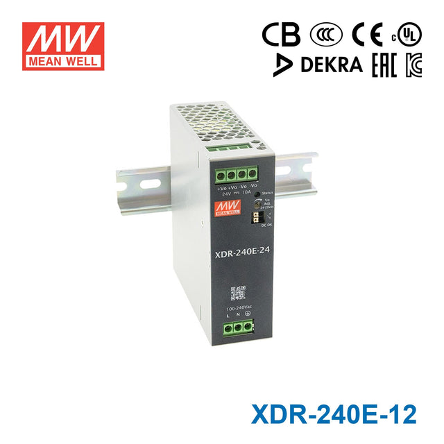 Mean Well XDR-240E-12 Economical Ultra Slim Din Rail Power Supply 240W 12V 20A - XDR-240E-12 - powersupplymall.com