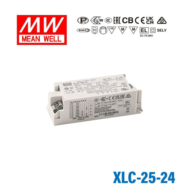 Mean Well XLC-25-24 LED Driver 25.2W 24V 1.05A - XLC-25-24 - powersupplymall.com