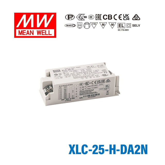 Mean Well XLC-25-H-DA2N LED Driver 25W 700mA 9~54V Constant Power, DALI2 + Push Dimming, NFC Current Setting - XLC-25-H-DA2N - powersupplymall.com