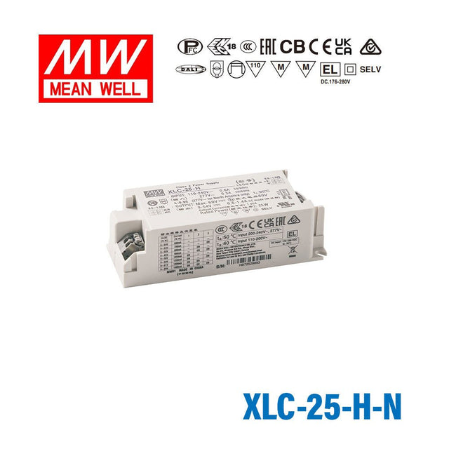 Mean Well XLC - 25 - H - N LED Driver 25W 700mA 9~54V Constant Power, NFC Current Setting - XLC-25-H-N - powersupplymall.com