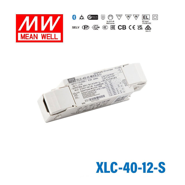 Mean Well XLC-40-12-S LED Driver 40.8W 12V with Strain-relief 3.4A - XLC-40-12-S - powersupplymall.com