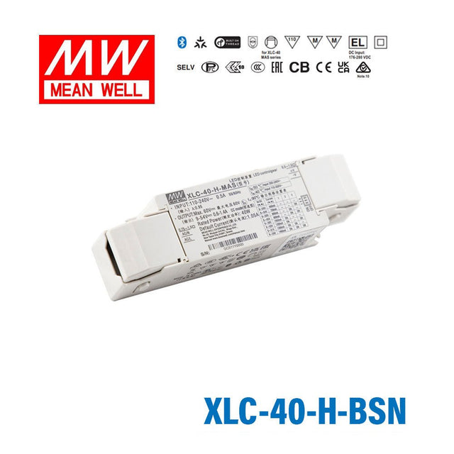 Mean Well XLC - 40 - H - BSN LED Driver 40W 1050mA 9~54V Constant Power, 3 in 1 Dimming with Strain - relief, NFC Current Setting - XLC-40-H-BSN - powersupplymall.com
