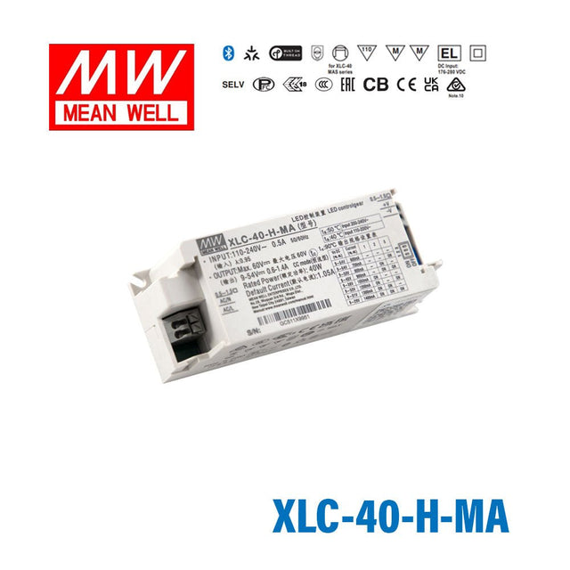 Mean Well XLC-40-H-MA LED Driver 40W 1050mA 9~54V Constant Power, Current Setting by Dip Switch, Matter Wireless Dimming - XLC-40-H-MA - powersupplymall.com