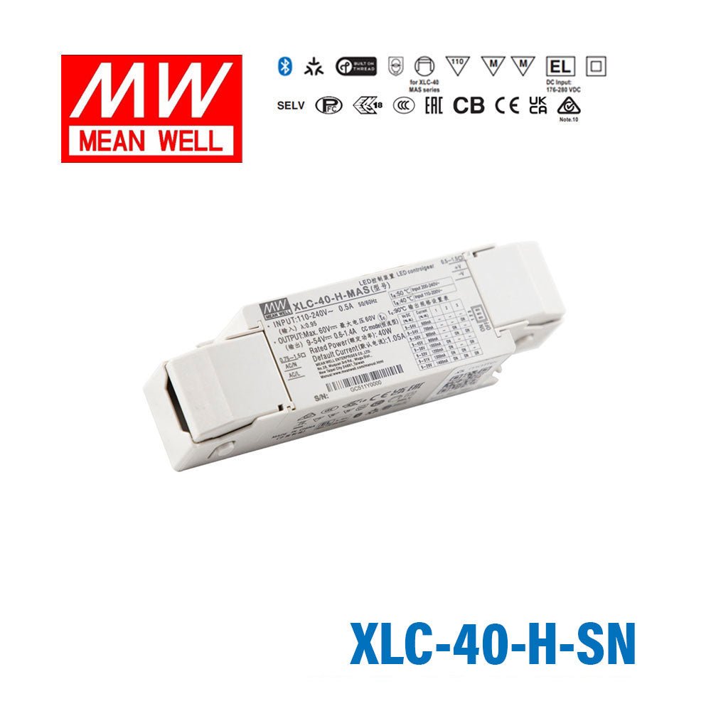 Mean Well XLC - 40 - H - SN LED Driver 40W 1050mA 9~54V Constant Power with Strain - relief, NFC Current Setting - XLC-40-H-SN - powersupplymall.com