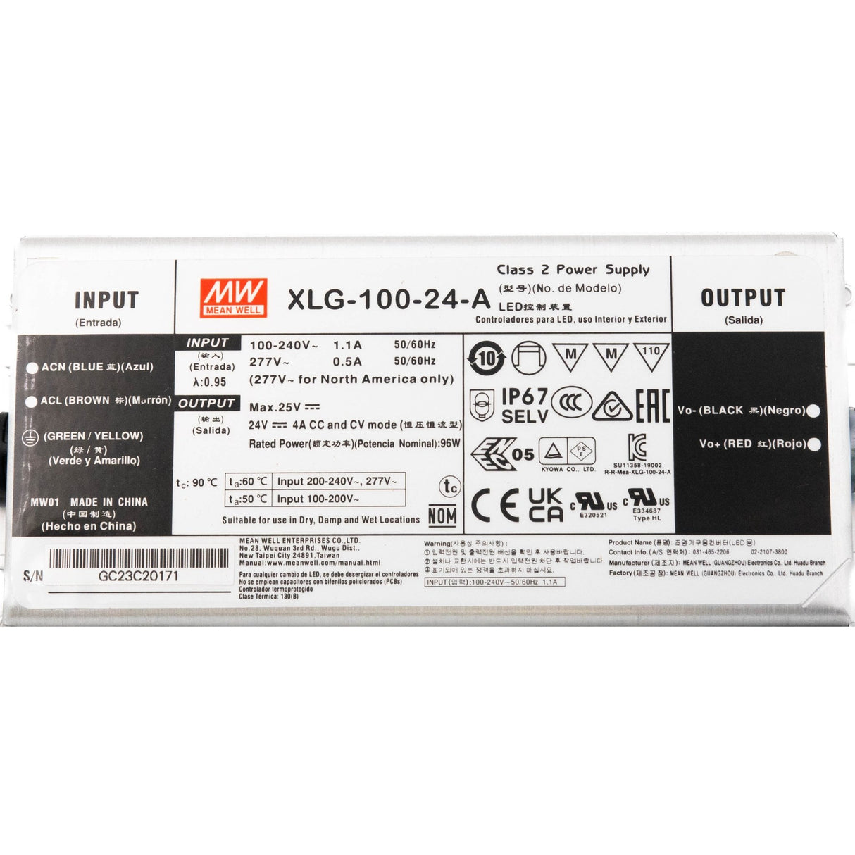 Mean Well XLG-100-24-A Power Supply 100W 24V - Adjustable 4A - XLG-100-24-A - powersupplymall.com