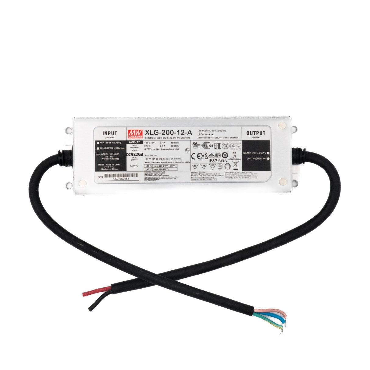 Mean Well XLG - 200 - 12 - A Power Supply 192W 12V - Adjustable - XLG-200-12-A - powersupplymall.com