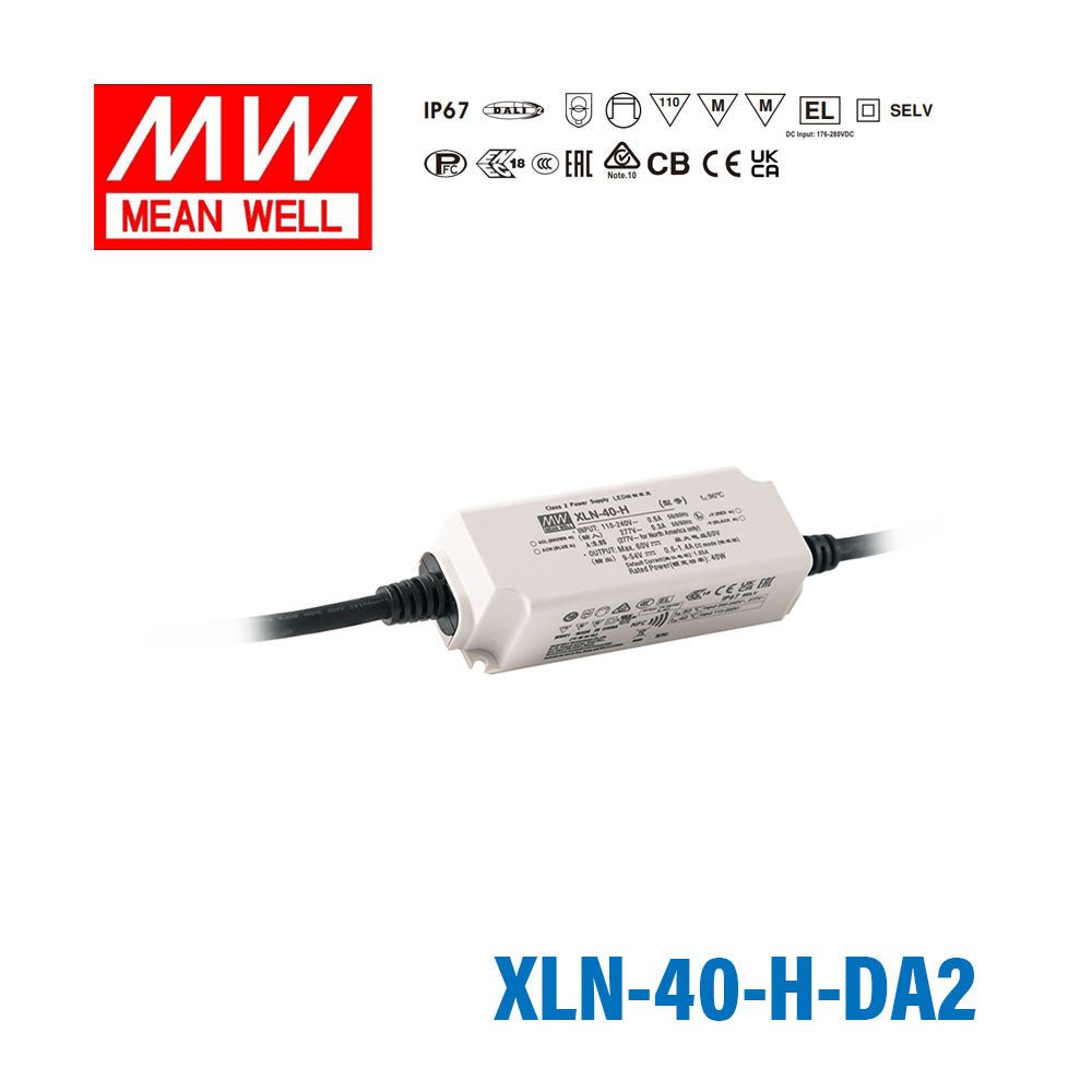 Mean Well XLN-40-H-DA2 LED Driver 40W 1050mA 9~54V Constant Power IP67, DALI2 + Push Dimming, NFC Current Setting - XLN-40-H-DA2 - powersupplymall.com