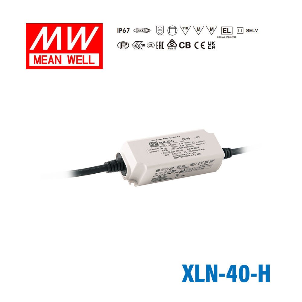 Mean Well XLN-40-H LED Driver 40W 1050mA 9~54V Constant Power IP67, NFC Current Setting - XLN-40-H - powersupplymall.com