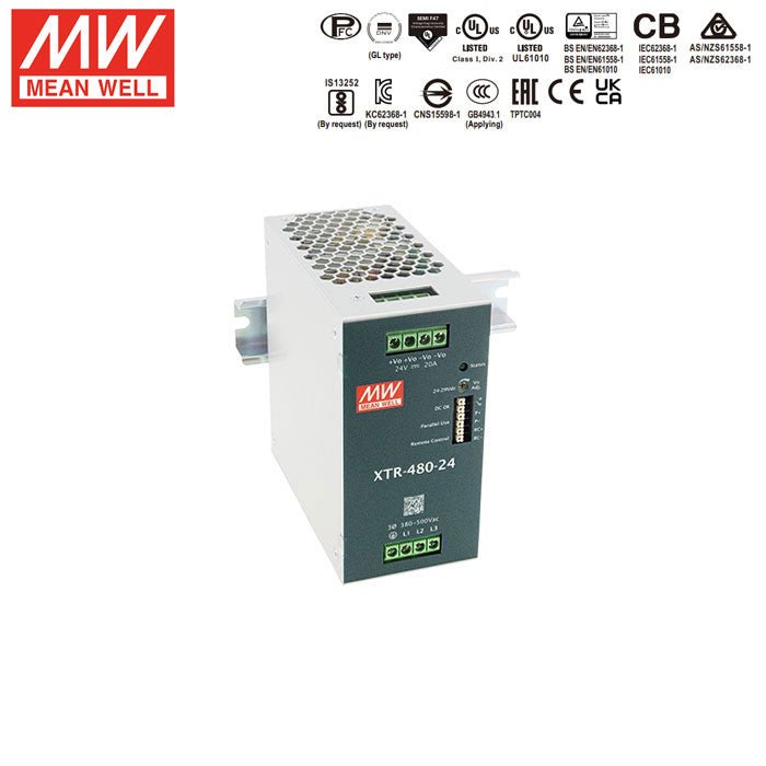 Mean Well XTR - 480 - 48 Three Phase Din Rail Power Supply 480W 48V - Screw Terminal - XTR - 480 - 48 - powersupplymall.com