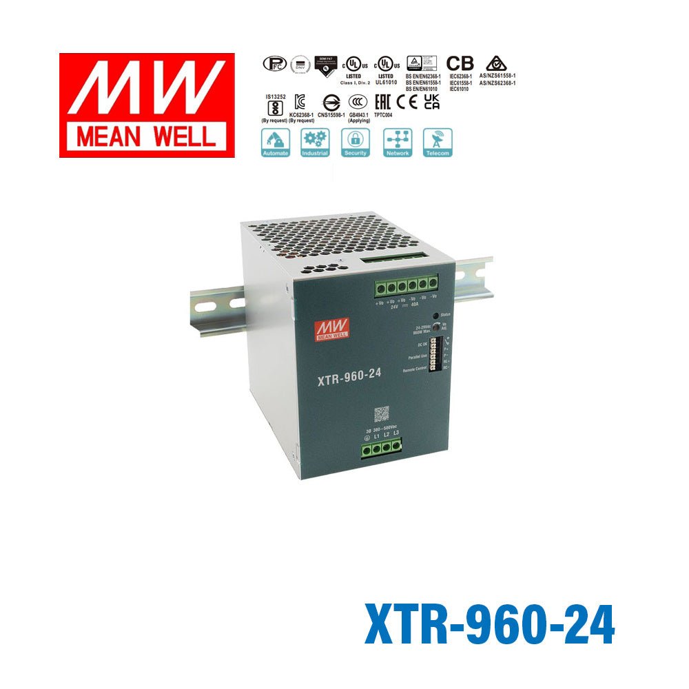 Mean Well XTR-960-24 Three Phase Din Rail Power Supply 960W 24V - Screw Terminal 40A - XTR-960-24 - powersupplymall.com