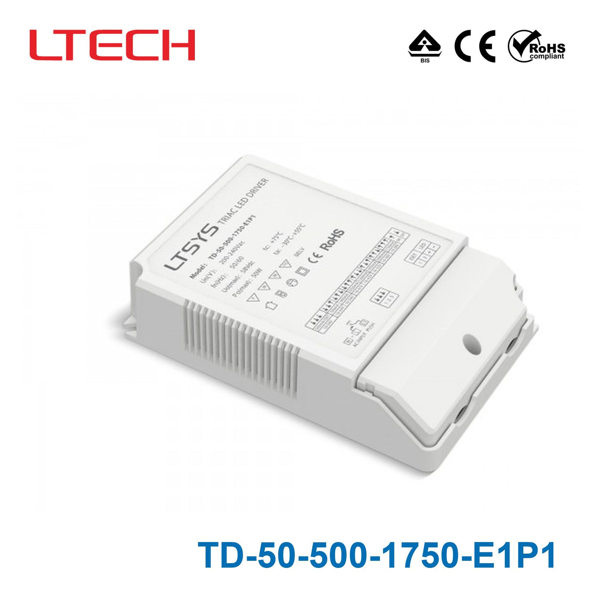 TD - 50 - 500 - 1750 - E1P1 50W 500 - 1750mA CC Triac LED Driver - Selectable Output - TD-50-500-1750-E1P1 - powersupplymall.com