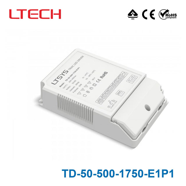TD - 50 - 500 - 1750 - E1P1 50W 500 - 1750mA CC Triac LED Driver - Selectable Output - TD-50-500-1750-E1P1 - powersupplymall.com