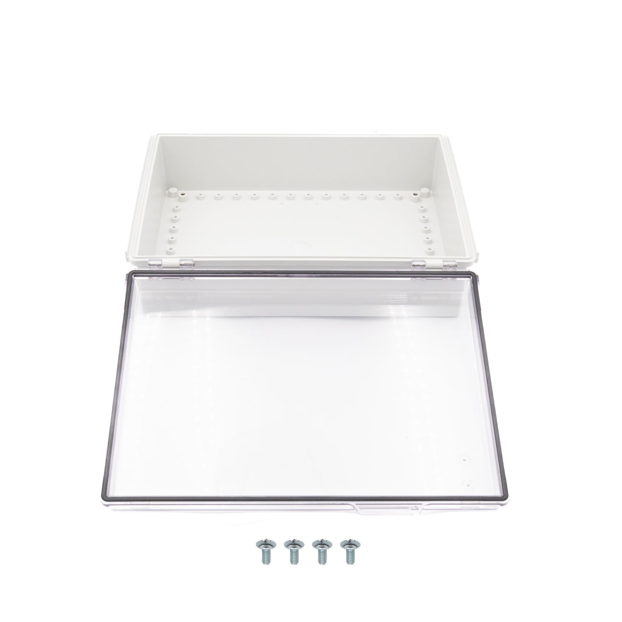 Boxco P-Series 11.81 x 15.75 x 4.72 inches(300 x 400 x 120mm) Plastic Enclosure, IP67, IK08, PC, Transparent Cover, Molded Hinge and Latch Type