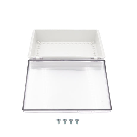 Boxco P-Series 11.81 x 15.75 x 4.72 inches(300 x 400 x 120mm) Plastic Enclosure, IP67, IK08, PC, Transparent Cover, Molded Hinge and Latch Type