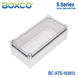 Boxco S-Series 7.48 x 14.96 x 5.12 Inches(190x380x130mm) Plastic Enclosure, IP67, IK08, ABS, Transparent Cover, Screw Type