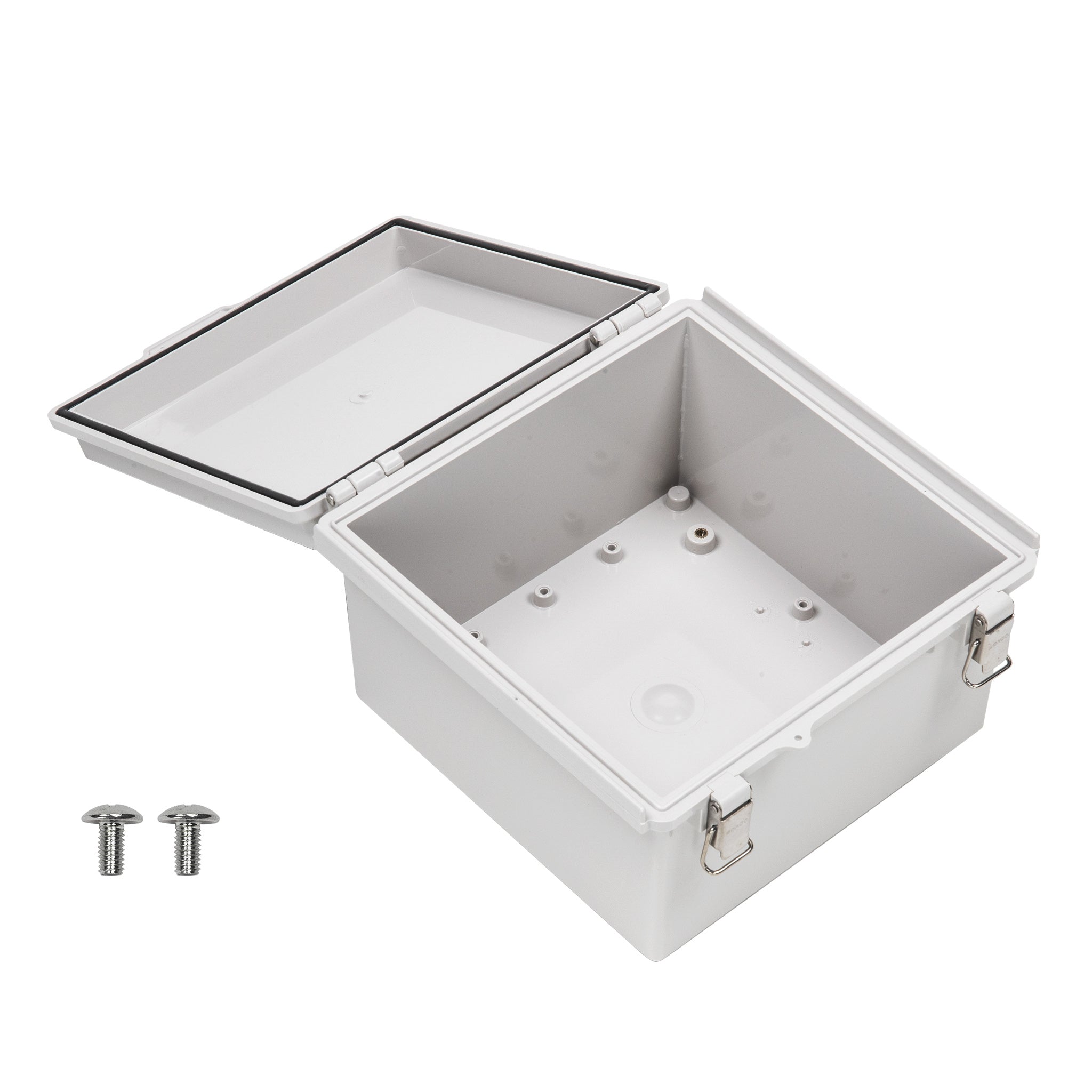 Boxco P-Series 8.27 x 8.27 x 5.12 Inches(210 x 210 x 130mm) Plastic  Enclosure, IP67, IK08, ABS, Grey Cover, Molded Hinge and Latch Type