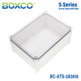 Boxco S-Series 11.02 x 14.96 x 7.09 Inches(280x380x180mm) Plastic Enclosure, IP67, IK08, ABS, Transparent Cover, Screw Type