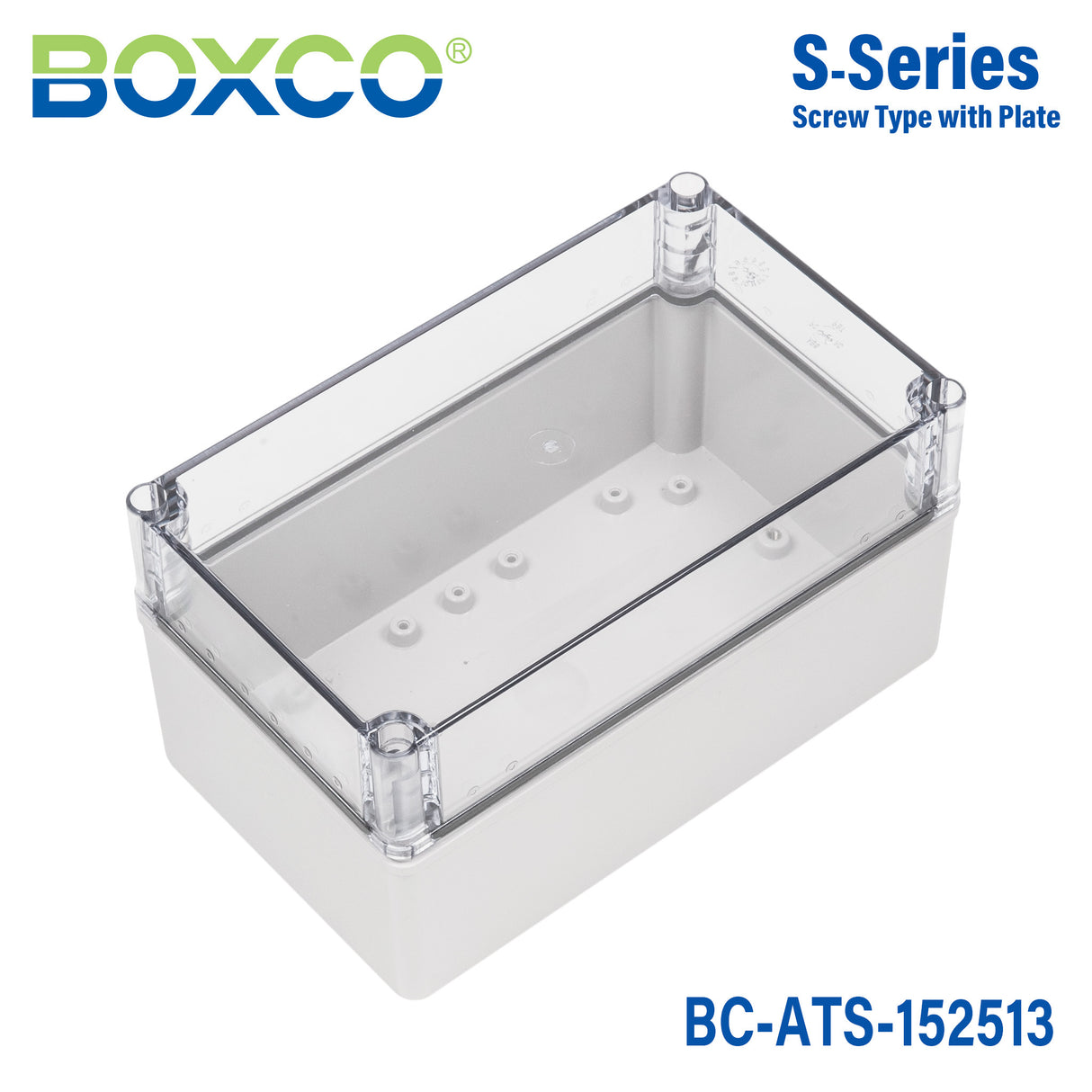 Boxco S-Series 5.91 x 9.84 x 5.12 Inches(150x250x130mm) Plastic Enclosure, IP67, IK08, ABS, Transparent Cover, Screw Type