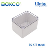 Boxco S-Series 5.91 x 7.87 x 5.12 Inches(150x200x130mm) Plastic Enclosure, IP67, IK08, ABS, Transparent Cover, Screw Type