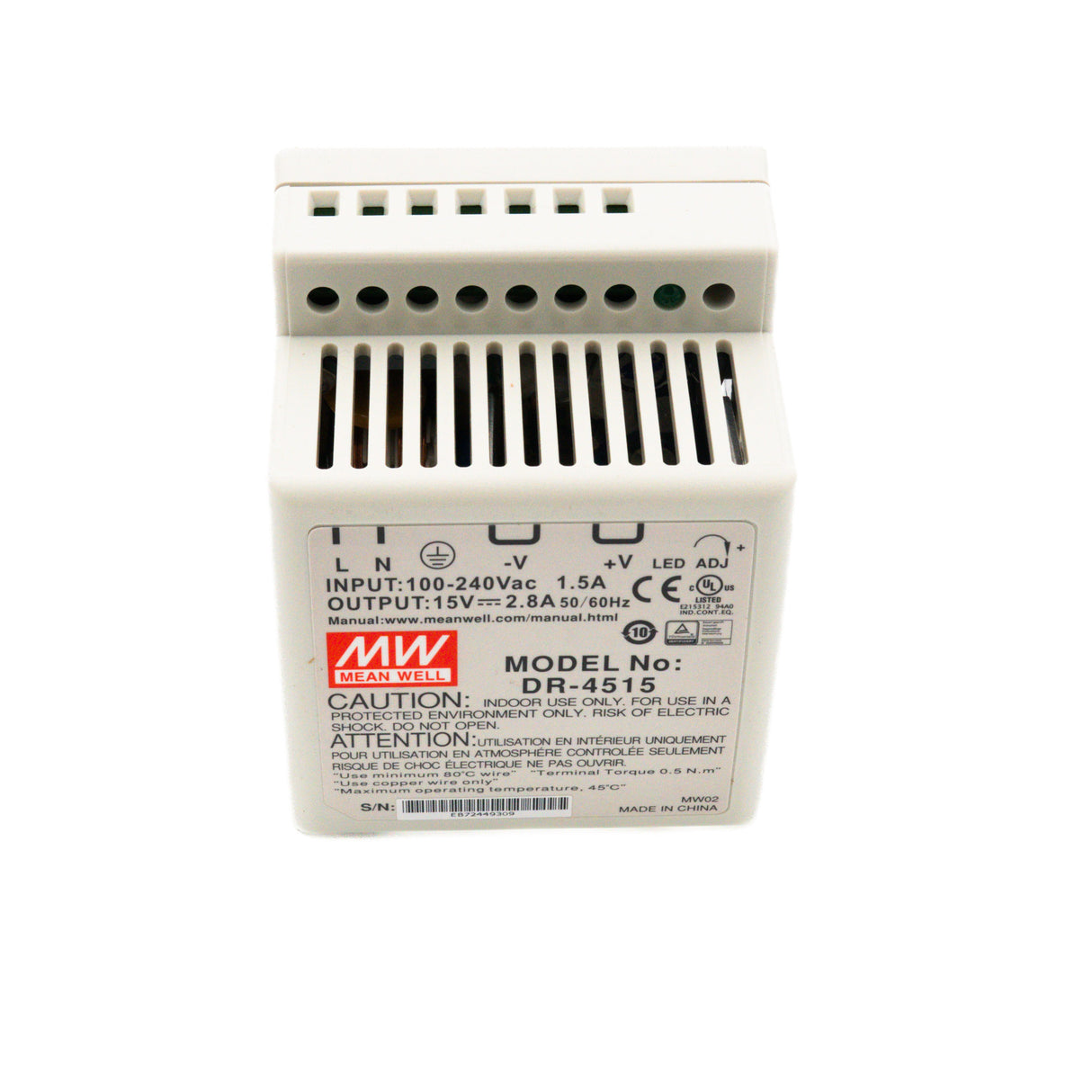 Mean Well DR-4515 AC-DC Industrial DIN rail power supply 45W - PHOTO 3